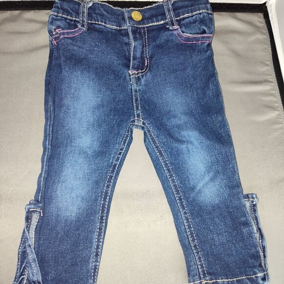 VTG Baby Apple Bottom Blue Jeans Pink Logo Size 0-3 Months - Picture 2 of 6